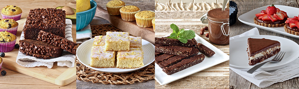 plate of peppermint chocolate sticks, plate of lemon bars and plate of muffins